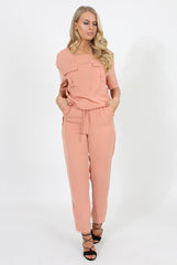 Pink Pocket Front Detail Dipped Hem Trousers - Kem