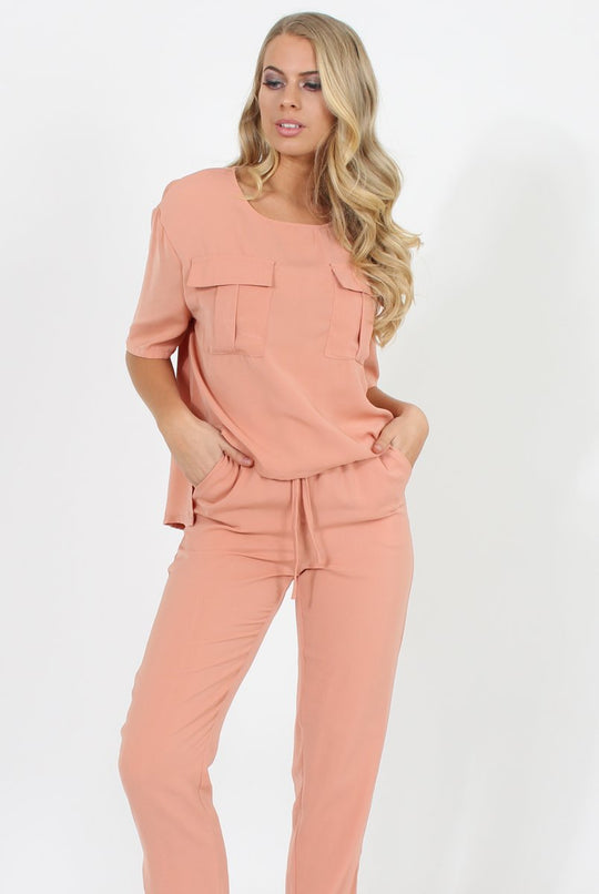 Pink Pocket Front Detail Dipped Hem Trousers - Kem