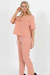 Pink Pocket Front Detail Dipped Hem Trousers - Kem