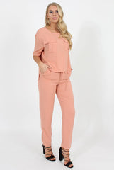 Pink Pocket Front Detail Dipped Hem Trousers - Kem