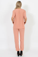 Pink Pocket Front Detail Dipped Hem Trousers - Kem