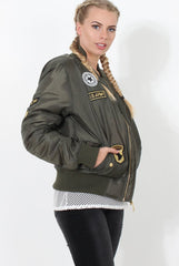 Khaki Badge detail Bomber Jacket - Kendall