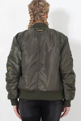 Khaki Badge detail Bomber Jacket - Kendall