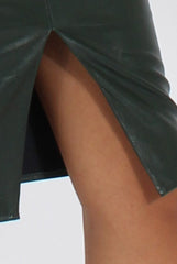 Green Faux Leather Split Hem Midi Skirt - Kendra
