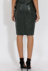 Green Faux Leather Split Hem Midi Skirt - Kendra