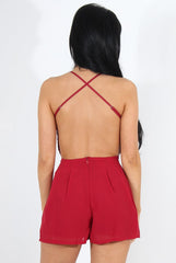 Kendra Wine Lace V Front Playsuit