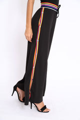 Black Popper Pants with Multi Stripe Trim - Kendria
