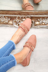 Pink Faux Suede Studded Loafers - Kenia