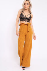 Mustard Striped Paper Bag Tie Waist Wide Leg Trousers - Kennedy