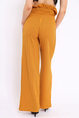 Mustard Striped Paper Bag Tie Waist Wide Leg Trousers - Kennedy