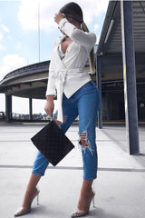 White Belted Blazer - Kenna