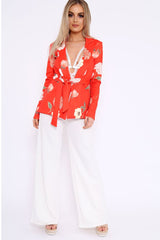 Orange Floral Belted Blazer - Kenna