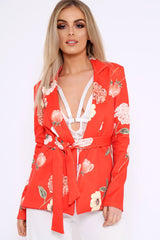 Orange Floral Belted Blazer - Kenna