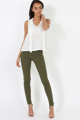 White V Front Tie Neck Top - Kennedy