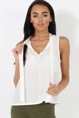 White V Front Tie Neck Top - Kennedy