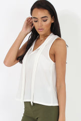 White V Front Tie Neck Top - Kennedy