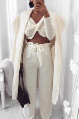 White Paper Bag Tie Waist Wide Leg Trousers - Kennedy