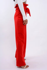 Red Paper Bag Tie Waist Wide Leg Trousers - Kennedy