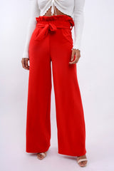 Red Paper Bag Tie Waist Wide Leg Trousers - Kennedy