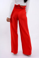 Red Paper Bag Tie Waist Wide Leg Trousers - Kennedy
