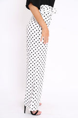Polka Dot Paper Bag Tie Waist Wide Leg Trousers - Kennedy