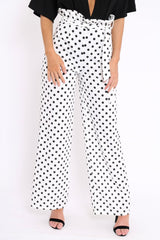 Polka Dot Paper Bag Tie Waist Wide Leg Trousers - Kennedy