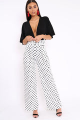 Polka Dot Paper Bag Tie Waist Wide Leg Trousers - Kennedy