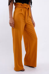 Mustard Paper Bag Tie Waist Wide Leg Trousers - Kennedy