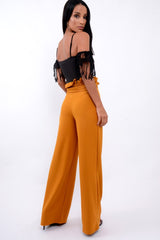 Mustard Paper Bag Tie Waist Wide Leg Trousers - Kennedy