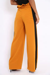 Mustard Paper Bag Tie Waist Wide Leg Trousers With Black Stripe - Kennedy