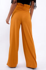 Mustard Paper Bag Tie Waist Wide Leg Trousers - Kennedy