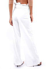 White Paper Bag Tie Waist Wide Leg Trousers - Kennedy