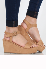 Tan Suede Open Toe Wedge Sandals - Kennie