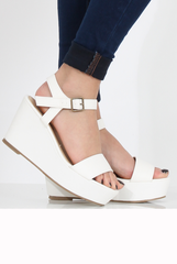 White PU Open Toe Wedge Sandals - Kennie