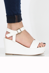 White PU Open Toe Wedge Sandals - Kennie