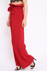 Red Striped Paper Bag Tie Waist Wide Leg Trousers - Kennedy