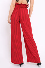 Red Striped Paper Bag Tie Waist Wide Leg Trousers - Kennedy