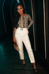 Beige Snake Scoop Neck Long Sleeve Top - Kenya