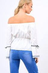 White Bardot Bell Sleeve Top - Kenzie