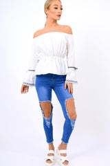 White Bardot Bell Sleeve Top - Kenzie