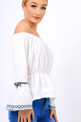 White Bardot Bell Sleeve Top - Kenzie