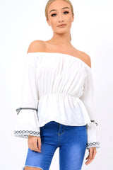 White Bardot Bell Sleeve Top - Kenzie
