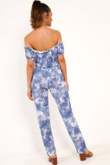 Blue Tie Dye Bardot Jumpsuit - Kenzington