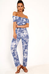 Blue Tie Dye Bardot Jumpsuit - Kenzington