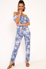 Blue Tie Dye Bardot Jumpsuit - Kenzington