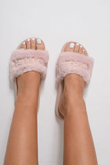 Pink 'GIRL POWER' Fluffy Sliders - Kerly