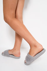 Grey 'GIRL POWER' Fluffy Sliders - Kerly