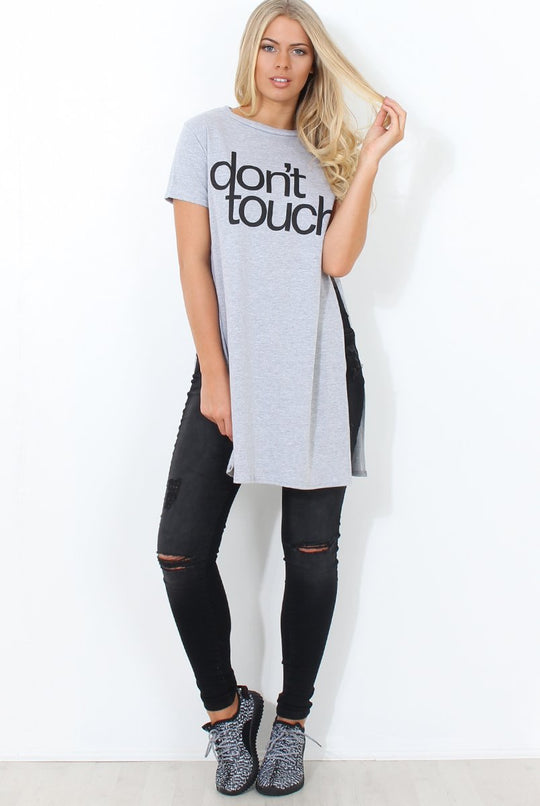 Kerra Grey Slogan Side Split Top