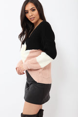Black White and Rose Knot Knit Jumper - Kerri