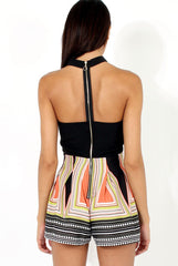 Black Geo Print Bandeau Choker Playsuit - Kerrie